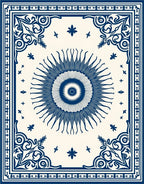 Classic Sunburst Ornamental Blue Pattern Rug