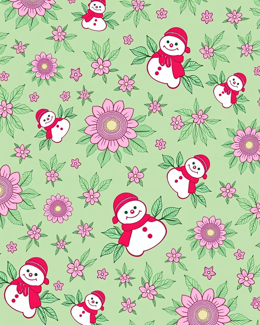 Pink Snowman With Flowers And Leaves Rug