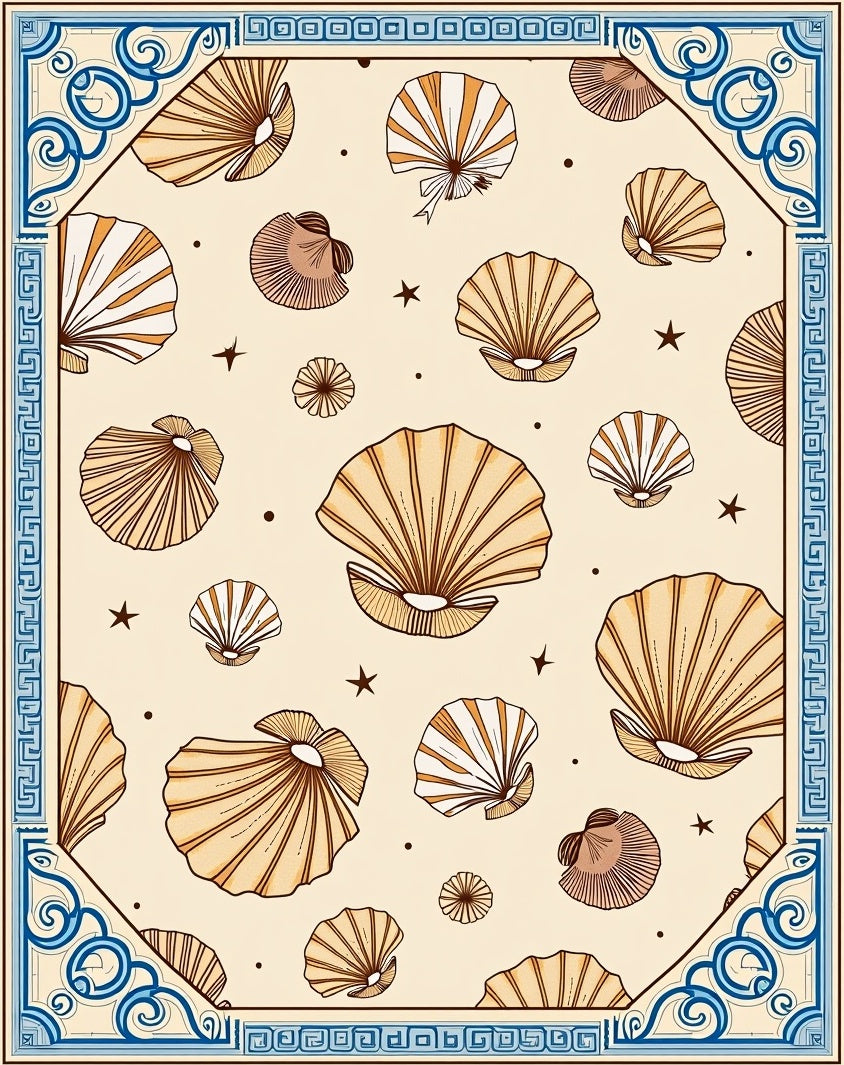 Scallop Shell Pattern With Border Rug