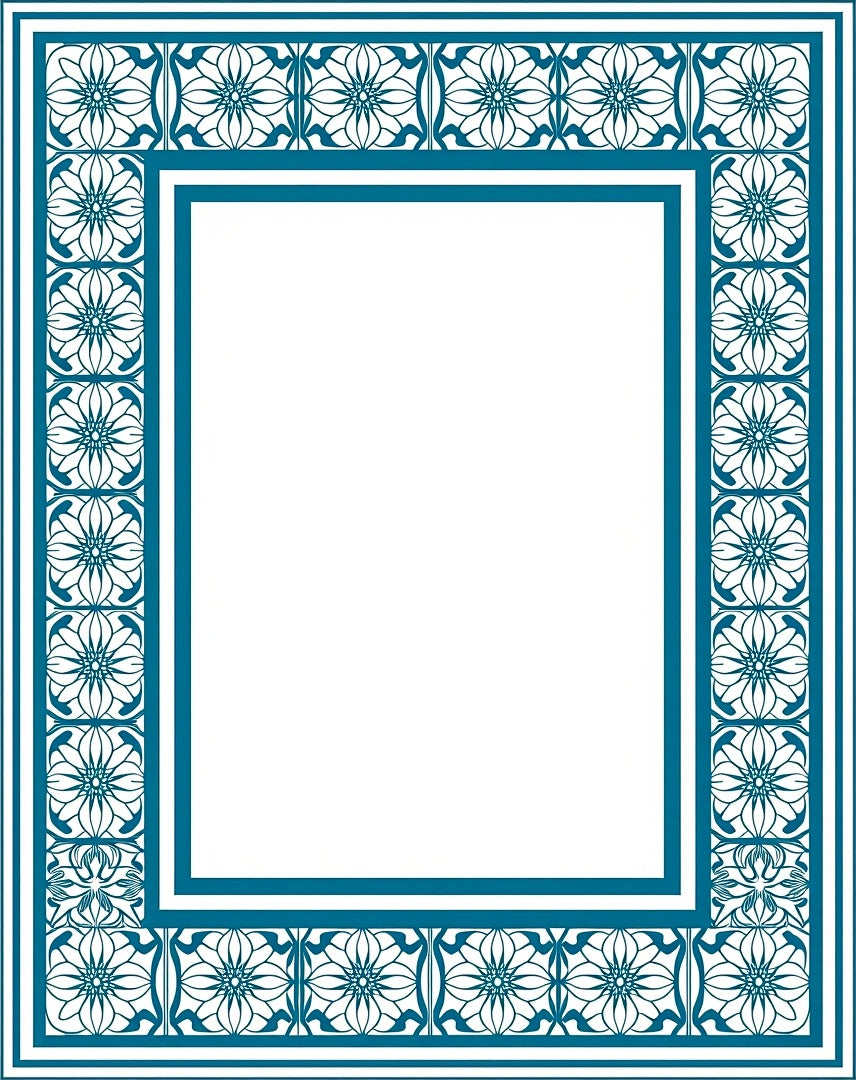 Classic Teal Floral Border Design Rug