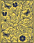Blue Floral Butterflies On Yellow Background Rug