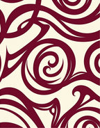Deep Red Swirls on Cream Canvas Rug