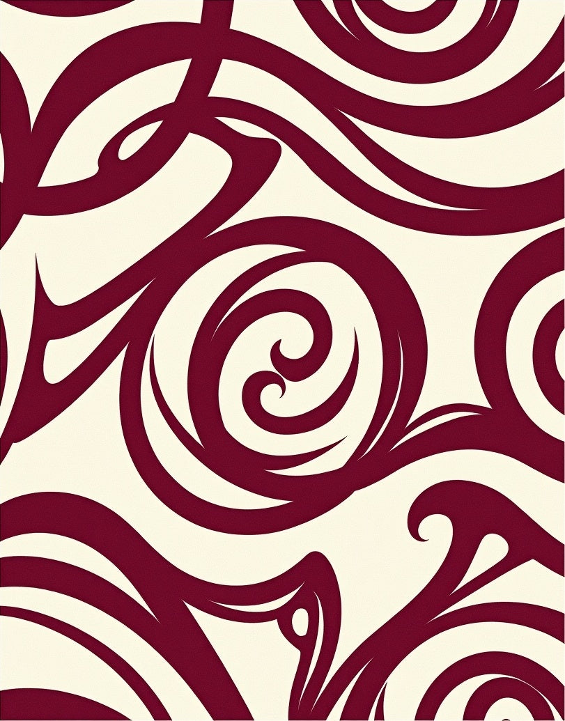 Deep Red Swirls on Cream Canvas Rug