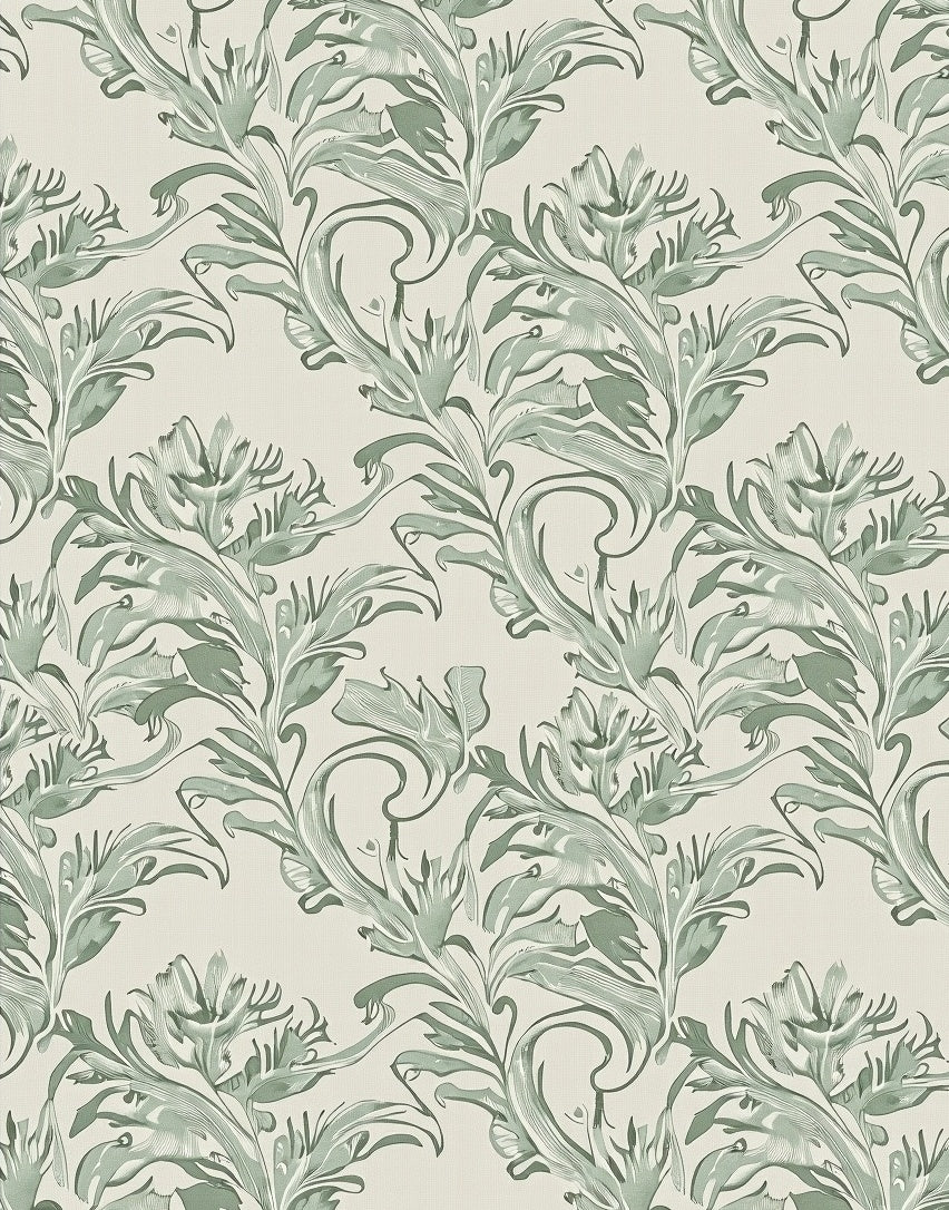 Vintage Green Floral Scroll Pattern Rug