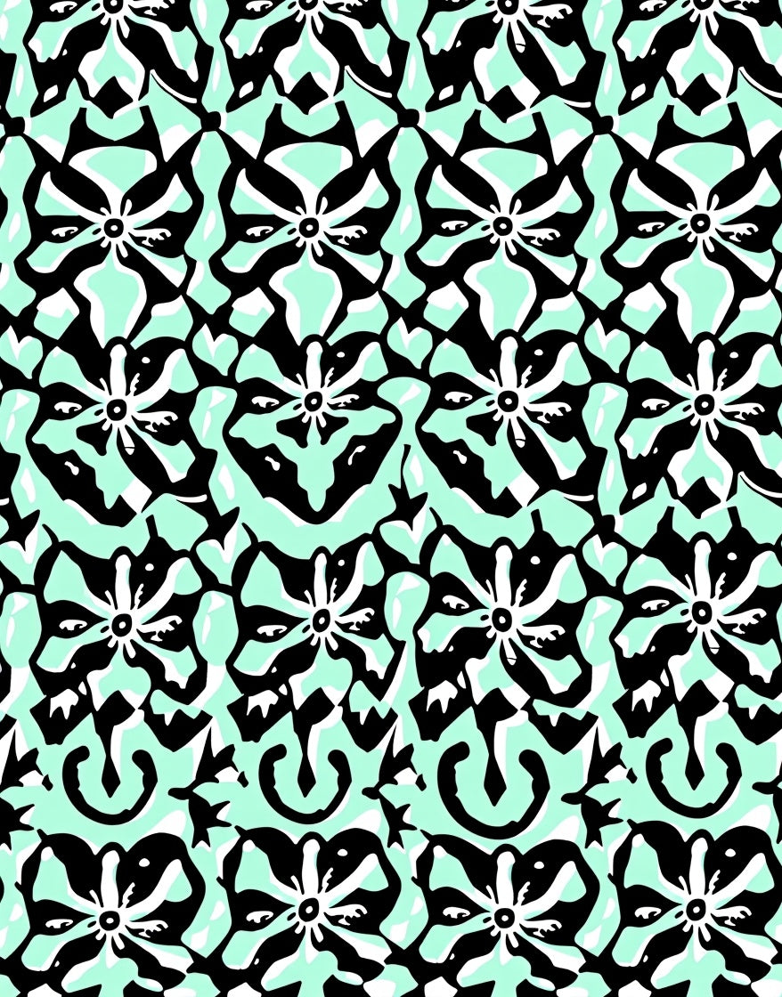 Black White Floral Graphic Pattern Rug