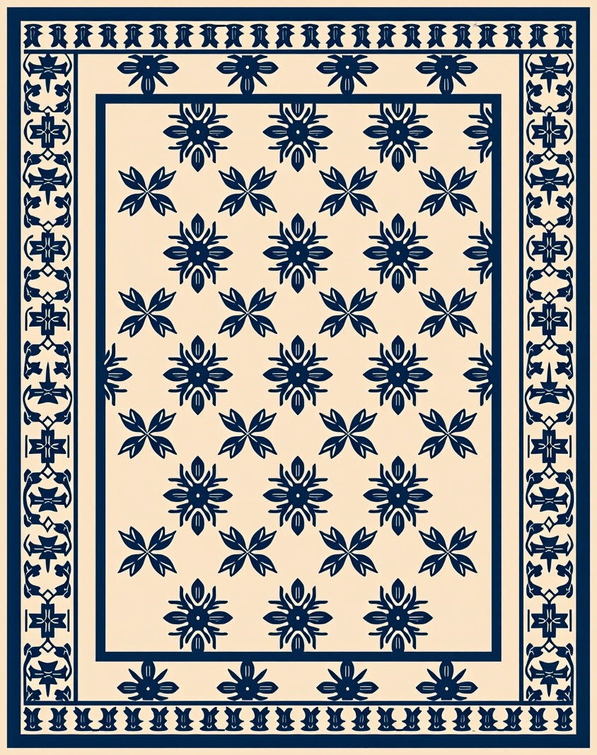 Classic Floral Border Pattern Rug