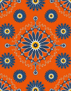 Bold Blue Floral Orange Pattern Rug