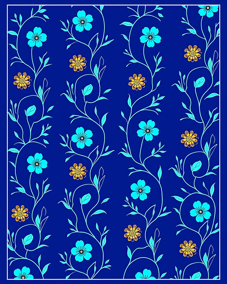 Blue Floral Vine Pattern Rug