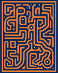Orange Maze Pattern on Navy Rug