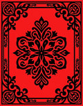 Red Black Floral Crest Design Rug