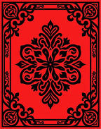 Red Black Floral Crest Design Rug