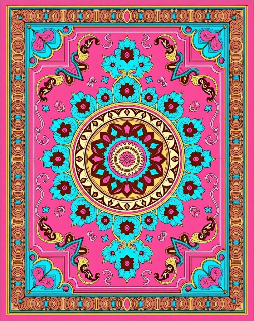 Vibrant Floral Mandala Pattern Rug
