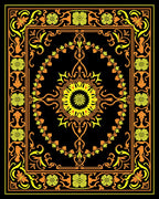 Ornate Floral Mandala With Border Rug