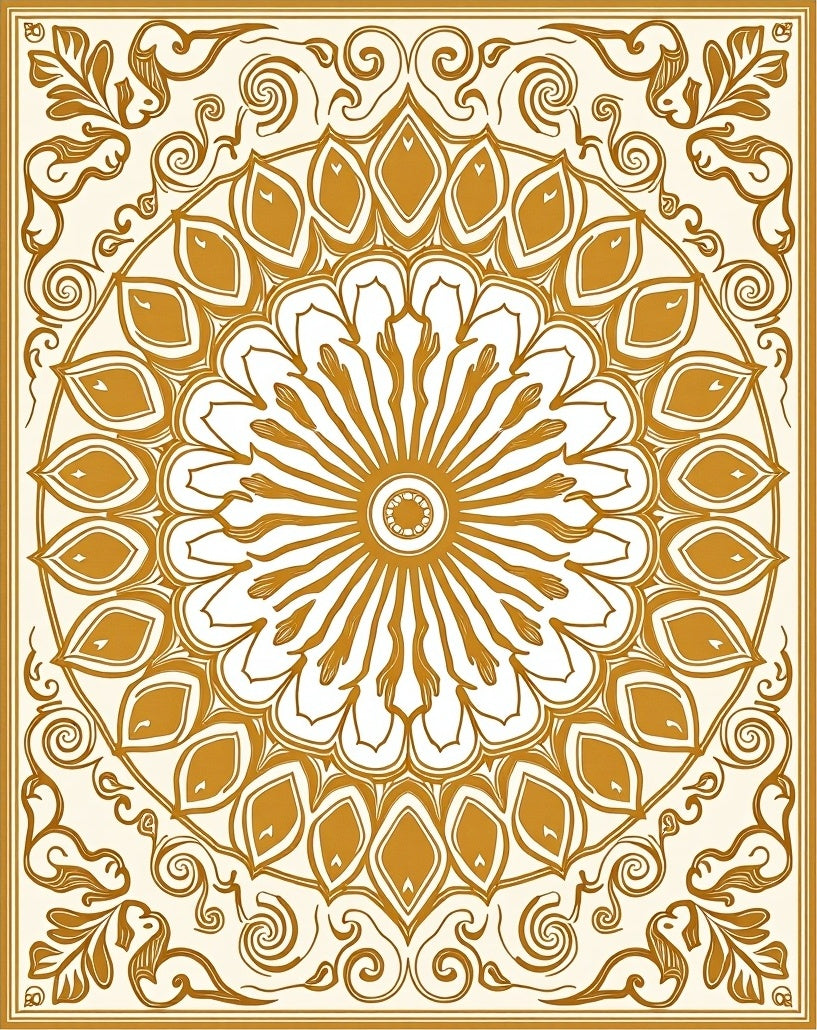 Golden Sunburst Mandala Pattern Rug