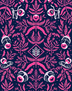Whimsical Pink Eye Botanical Navy Rug