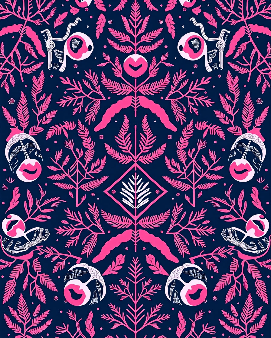 Whimsical Pink Eye Botanical Navy Rug