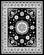 Intricate Floral Mandala Black and White Rug