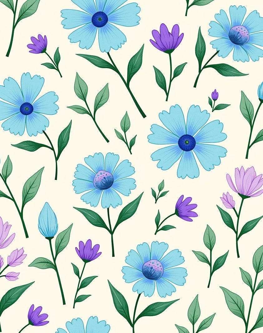 Spring Floral Pattern With Blue Flowers Rug