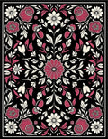 Rose Floral Pattern on Black Rug