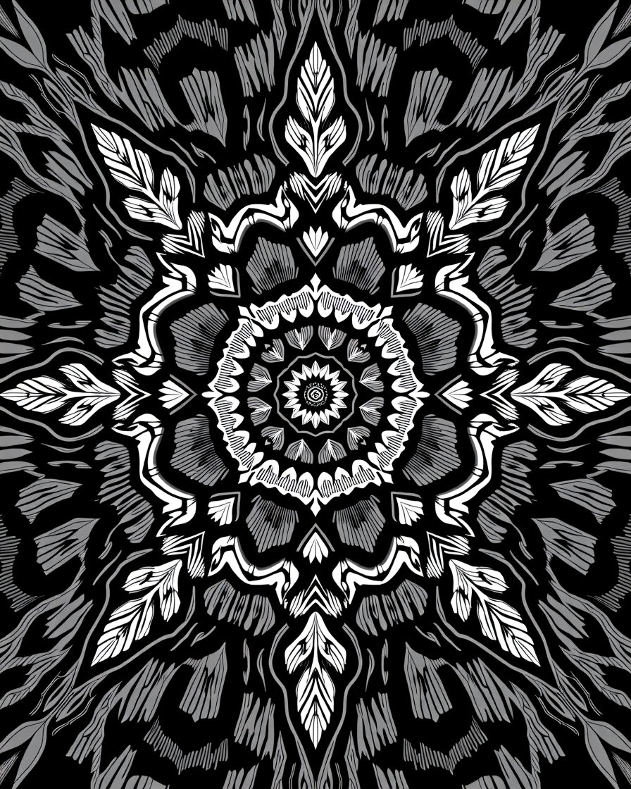 Monochromatic Radial Leaf Pattern Rug
