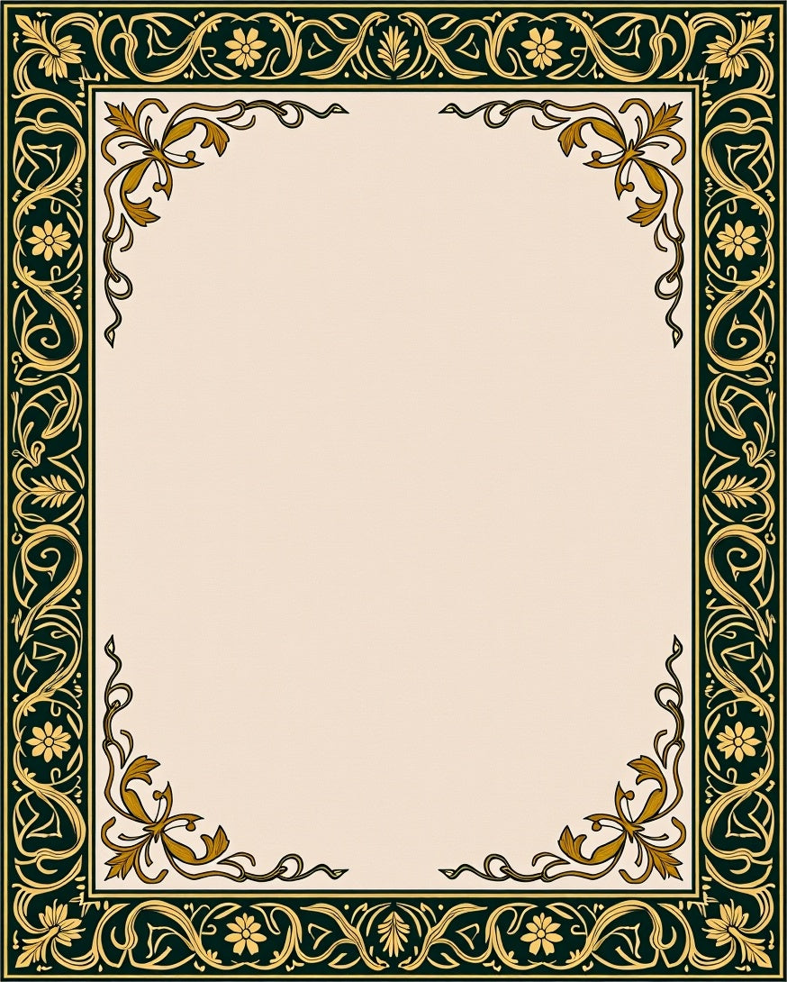 Ornate Gold Floral Scroll Border Rug