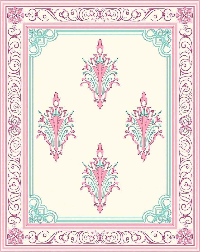 Victorian Scrollwork Delicate Floral Pattern Rug