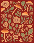 Mushroom and Leaf Garden Pattern Rug