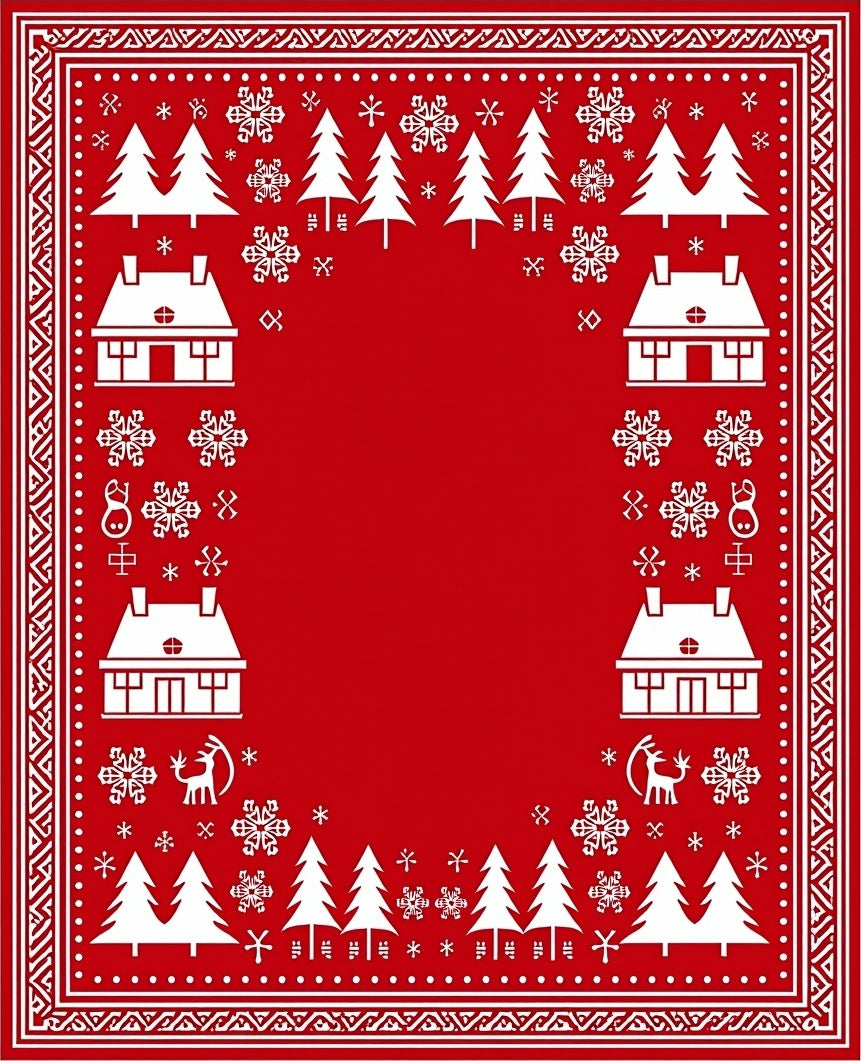 Festive Red Winter Wonderland Scene Rug