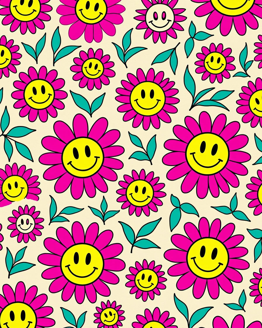 Groovy Flower Power Smiley Faces Rug