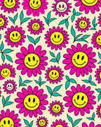 Groovy Flower Power Smiley Faces Rug