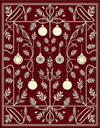 Deep Red Ornament Garland Botanical Rug