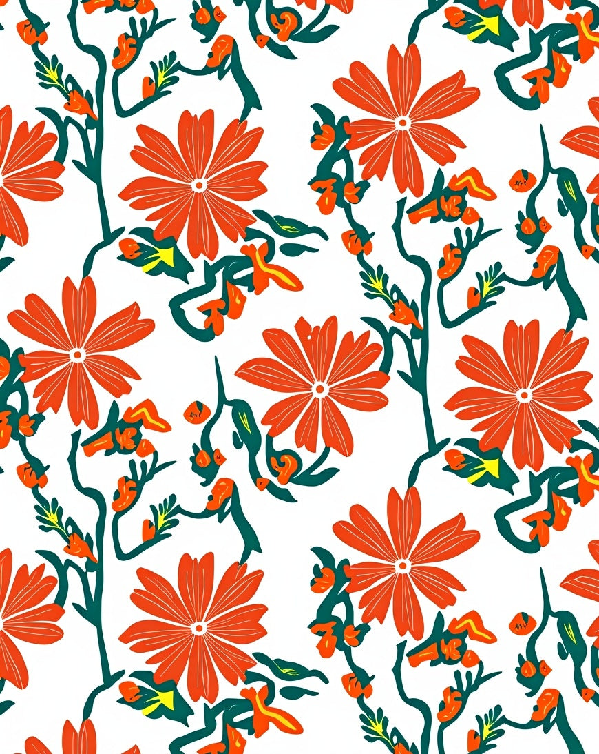 Bold Orange Floral Vine Design Rug