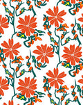 Bold Orange Floral Vine Design Rug