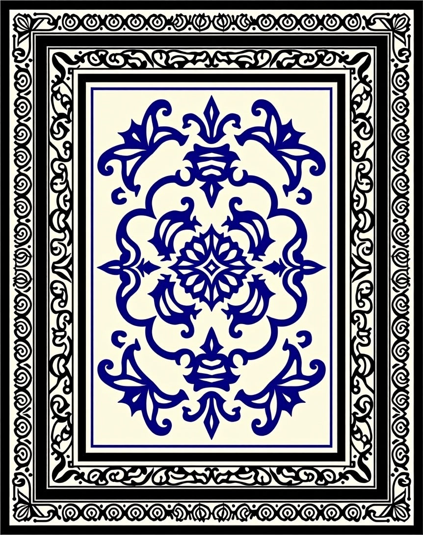 Ornate Blue Floral Symmetry Rug