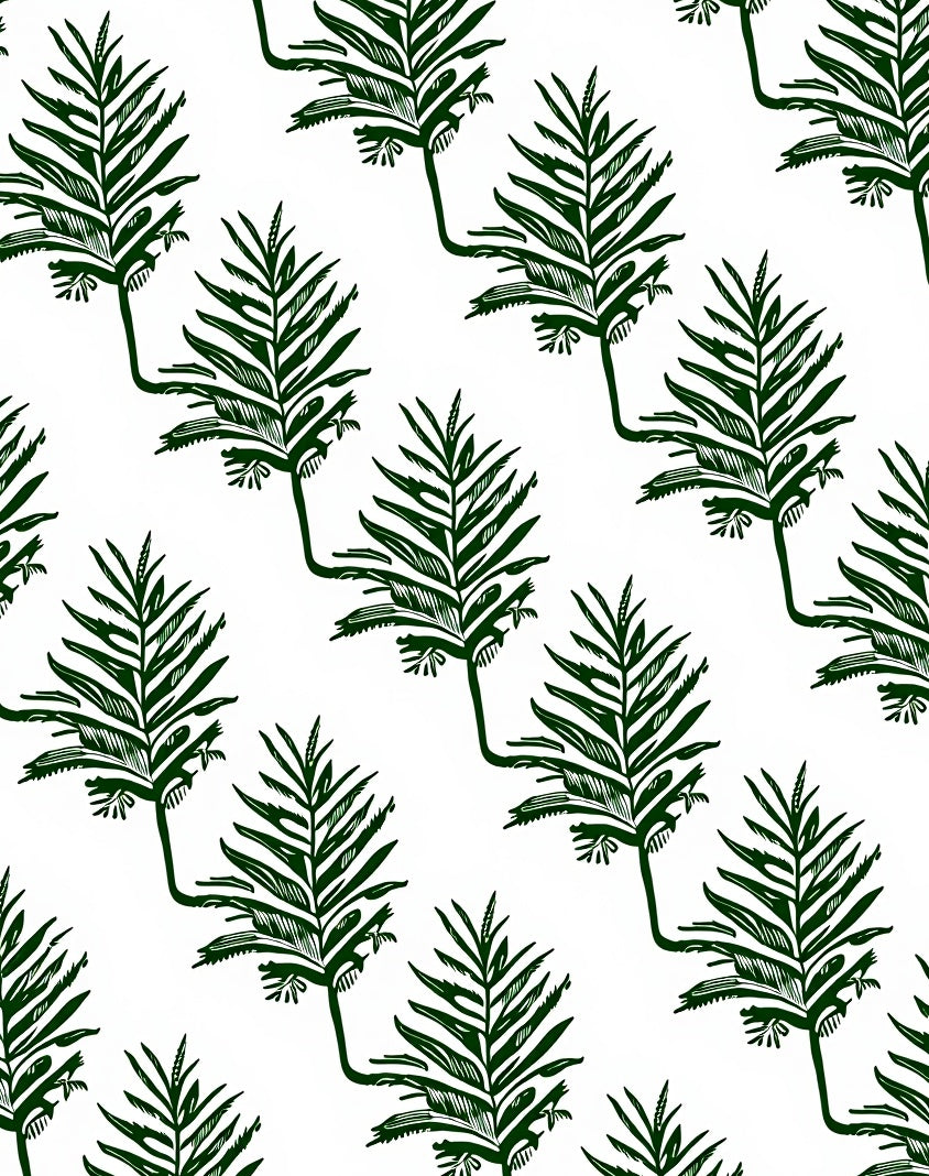 Dark Green Leaf Patterned Design Rug
