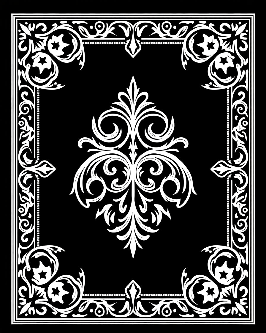 Black and White Ornate Scroll Pattern Rug