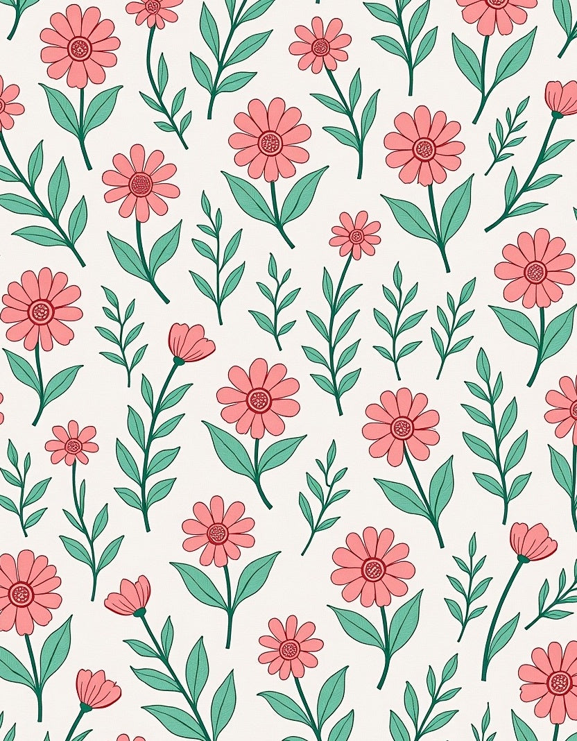 Delicate Coral Floral Leaf Pattern Rug