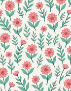 Delicate Coral Floral Leaf Pattern Rug