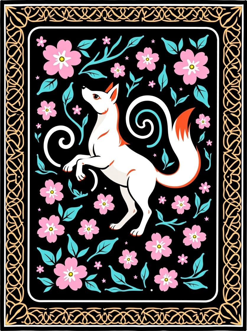 Whimsical Fox Floral Garden Design Rug