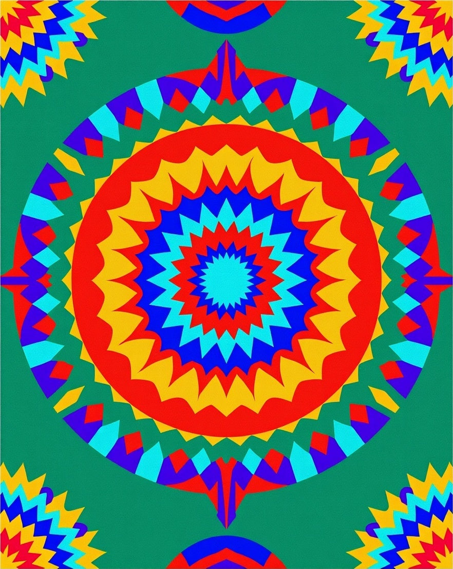 Vibrant Geometric Sunburst Pattern Rug