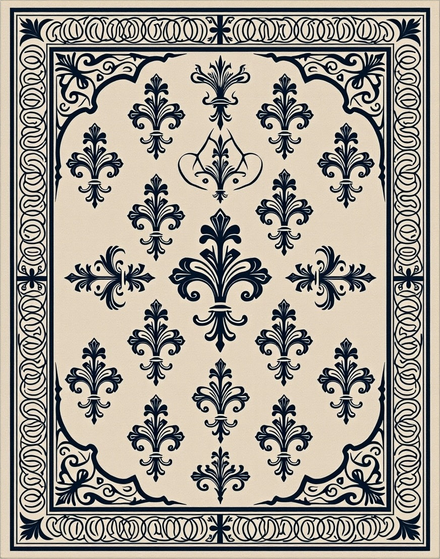 Elegant Fleur-de-lis Patterned Rug