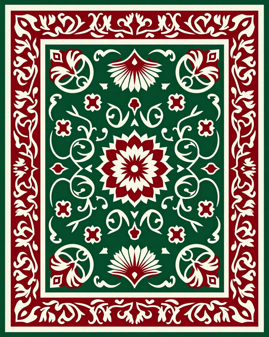 Intricate Floral Border And Centerpiece Design Rug