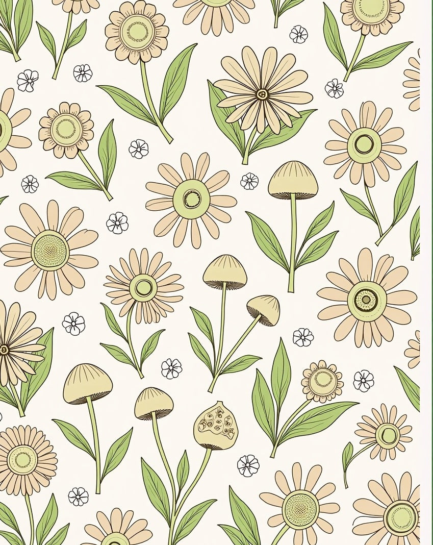 Whimsical Floral Mushroom Pattern Design Rug