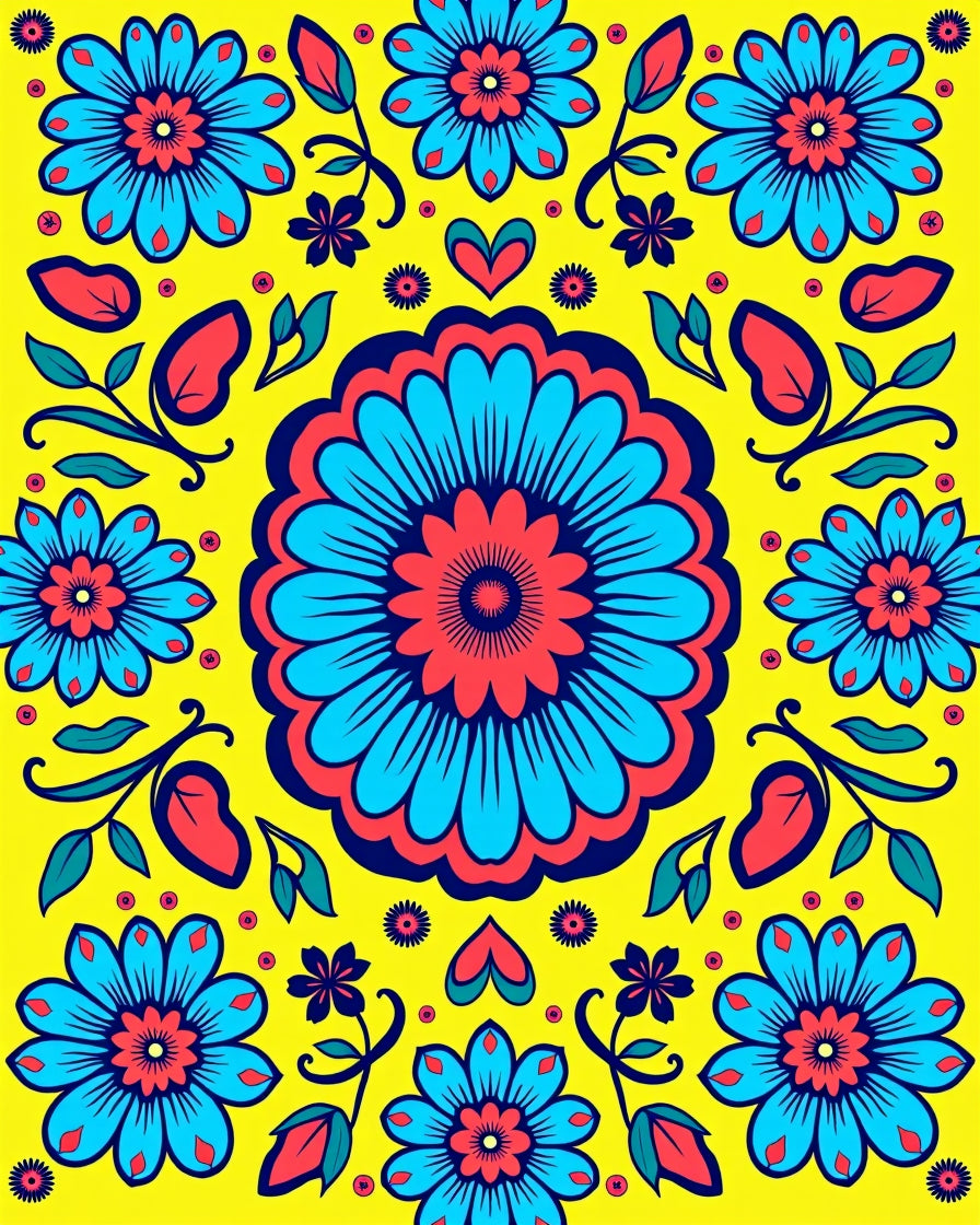 Vibrant Floral Design Bold Folk Pattern Rug