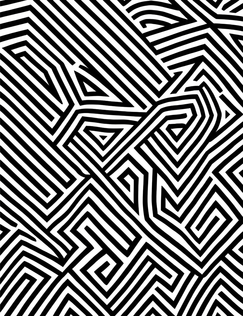 Black White Geometric Line Rug
