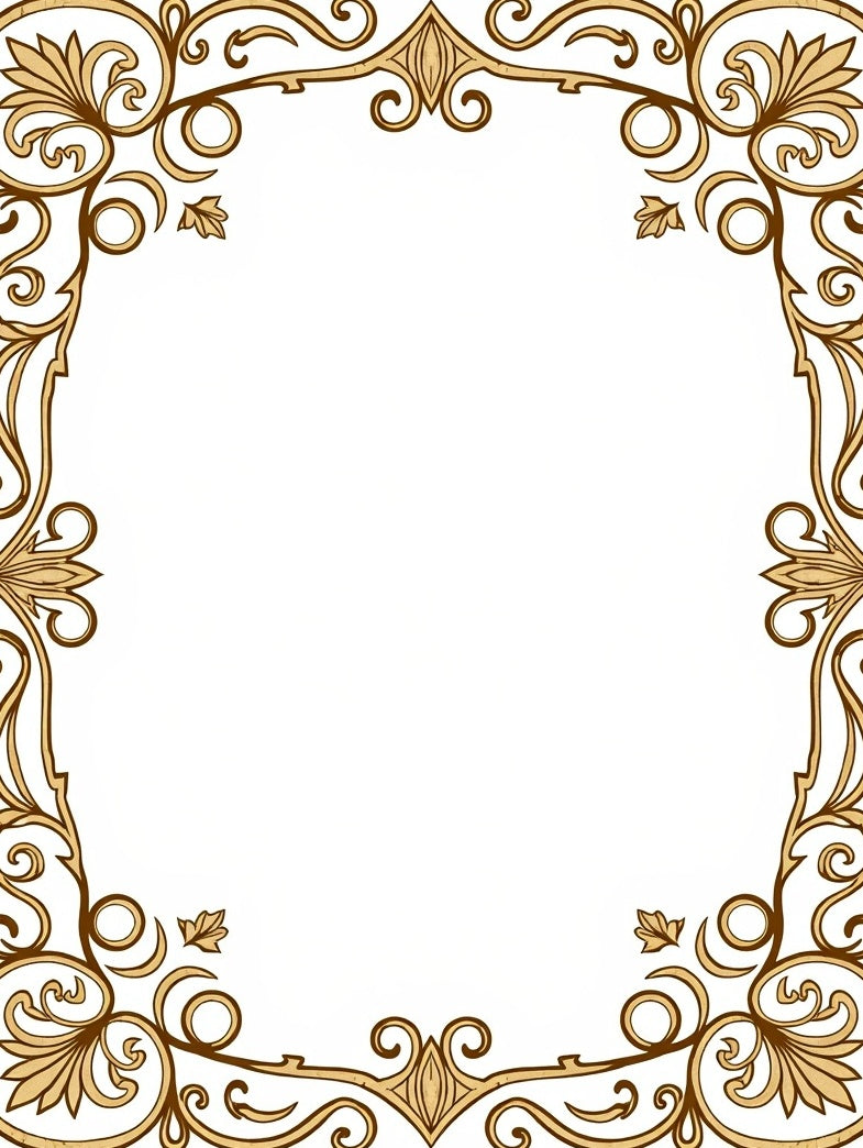 Ornate Golden Scroll Floral Border Rug