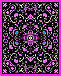 Pink Floral Scrolling Black Pattern Rug