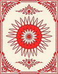 Red Floral Sunburst Border Pattern Rug