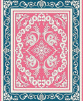 Pink With Blue Floral Scroll Border Rug