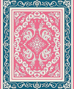 Pink With Blue Floral Scroll Border Rug
